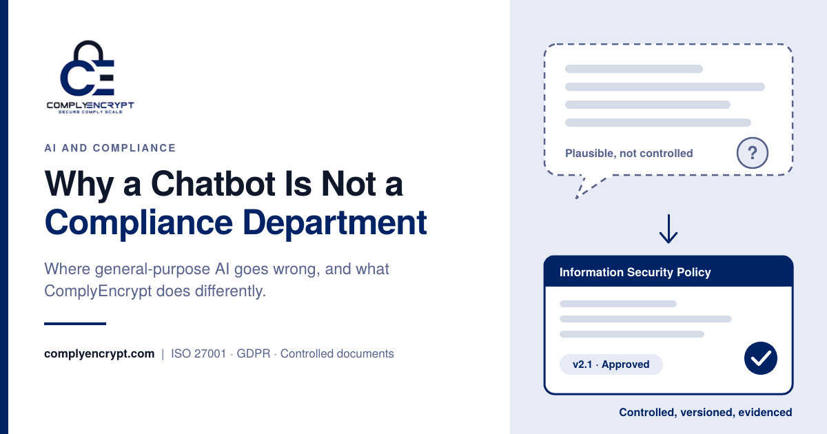 Why a Chatbot Is Not a Compliance Department, and What ComplyEncrypt Does Differently